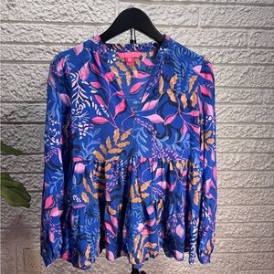 Lilly Pulitzer Silk Peplum Blouse – Vibrant Tropical Print